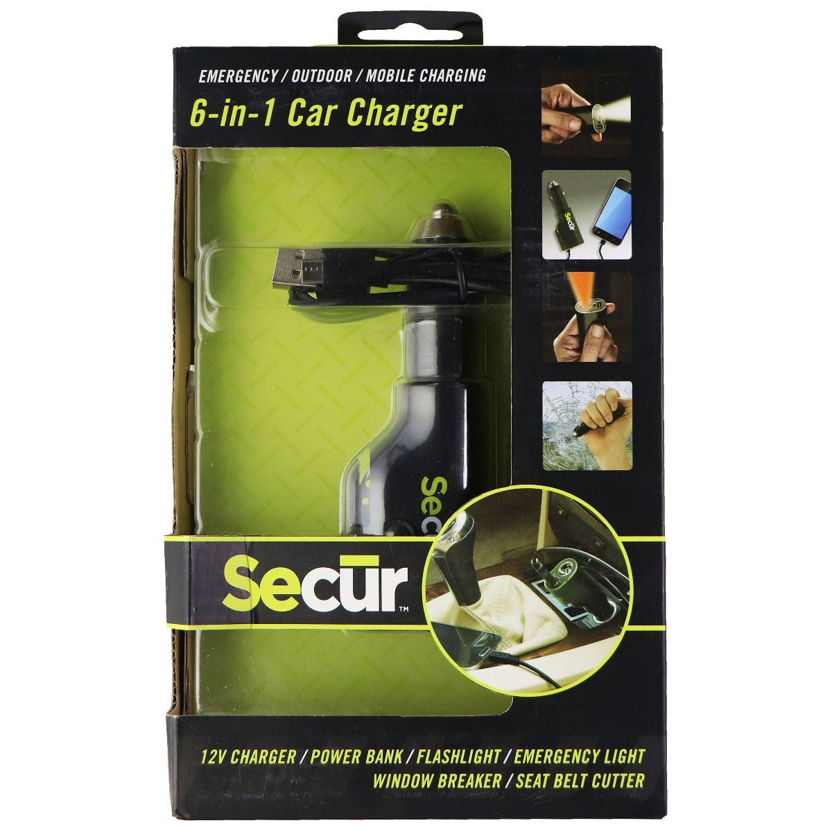 Secur 6-in-1 Car Charger (SP-4003) - Black Cell Phone - Chargers & Cradles Secur - Simple Cell Bulk Wholesale Pricing - USA Seller