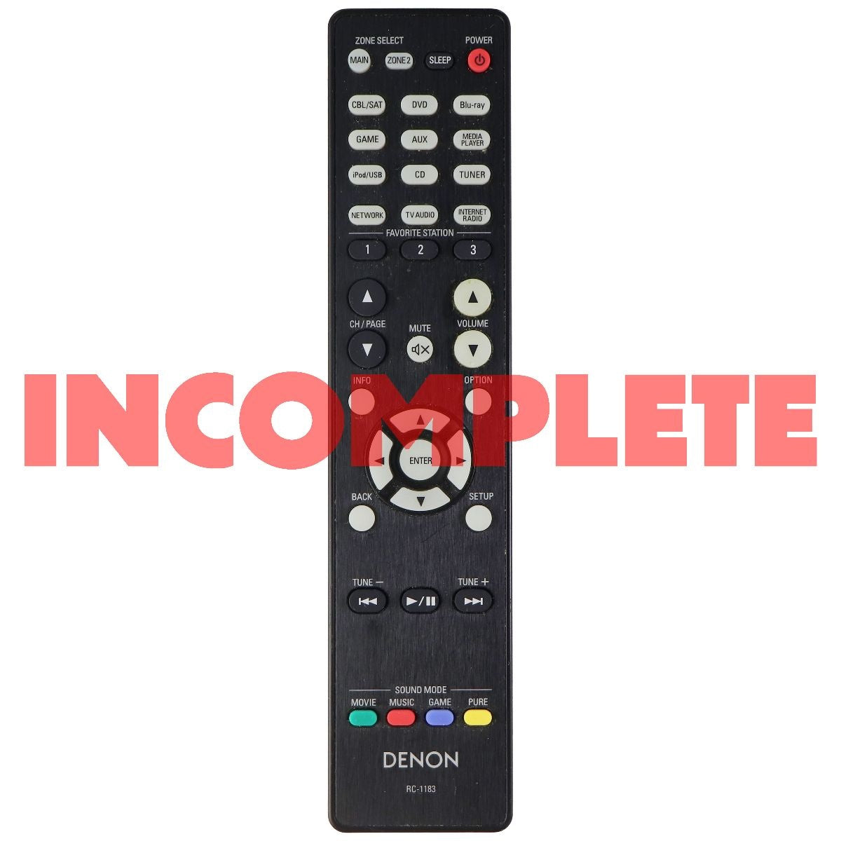 Denon OEM Remote Control (RC-1183) for Select Denon Systems - Black TV, Video & Audio Accessories - Remote Controls Denon - Simple Cell Bulk Wholesale Pricing - USA Seller