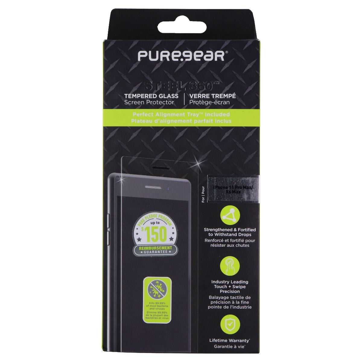 PureGear Steel 360 Tempered Glass for Apple iPhone 11 Pro Max / iPhone Xs Max Cell Phone - Screen Protectors PureGear - Simple Cell Bulk Wholesale Pricing - USA Seller