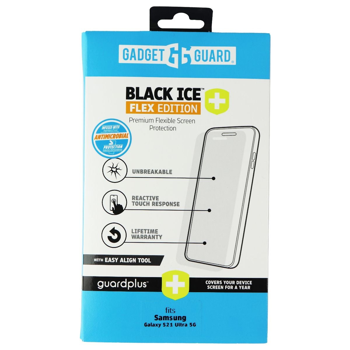 Gadget Guard Black Ice+ (Plus) Flex Protector for Samsung Galaxy S21 Ultra 5G Cell Phone - Screen Protectors Gadget Guard - Simple Cell Bulk Wholesale Pricing - USA Seller
