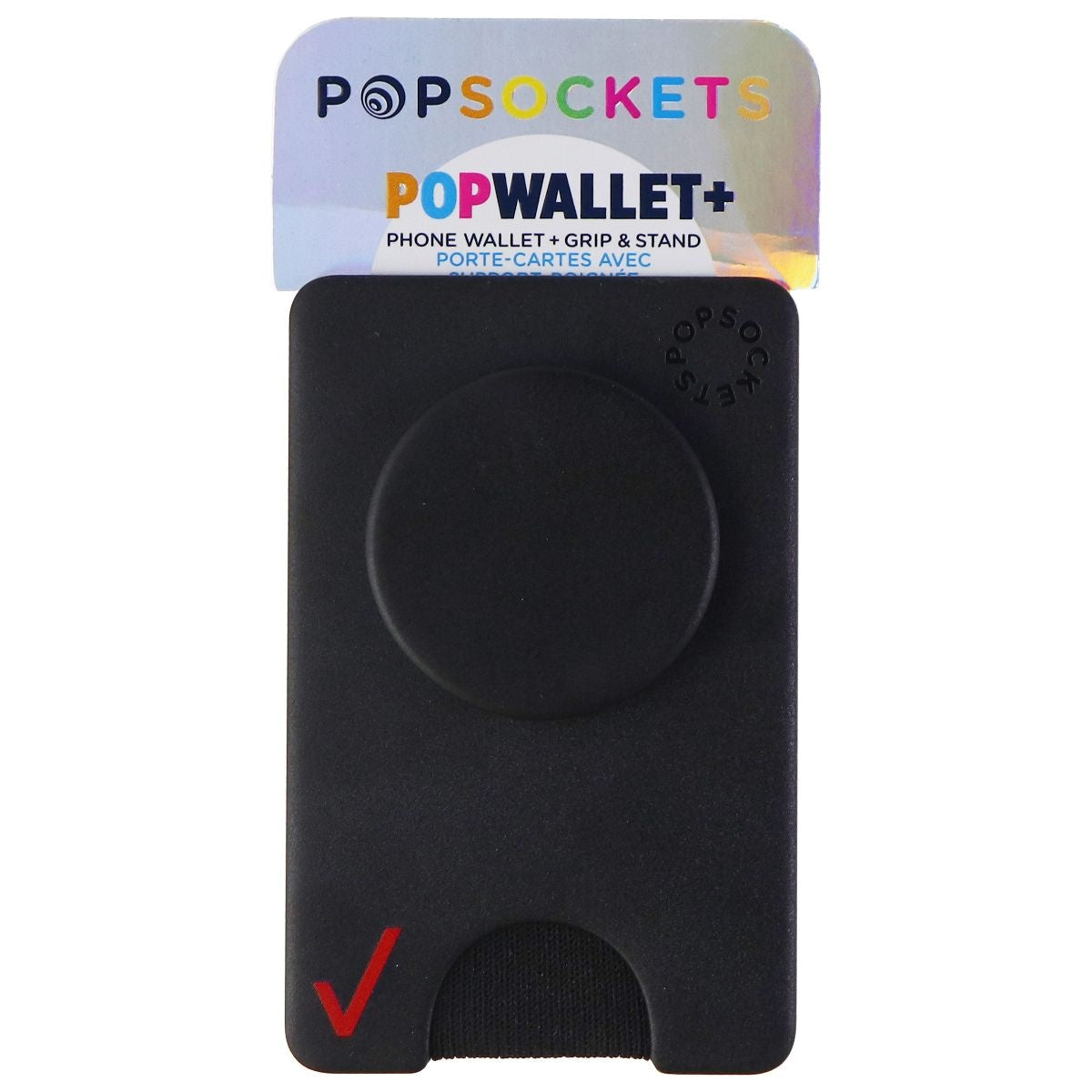 PopSockets PopWallet+ with Integrated Swappable PopTop - Black / Verizon Logo Cell Phone - Mounts & Holders PopSockets - Simple Cell Bulk Wholesale Pricing - USA Seller