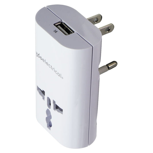 360 Electrical 2 Outlet Adapter 1A USB for US/China/Israel/UK/EU - White