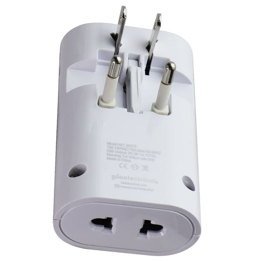 360 Electrical 2 Outlet Adapter 1A USB for US/China/Israel/UK/EU - White