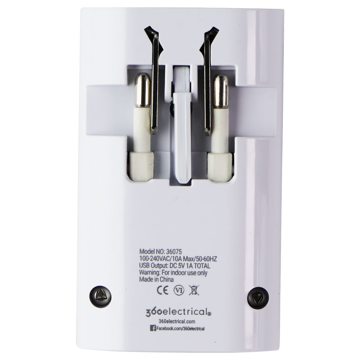 360 Electrical 2 Outlet Adapter 1A USB for US/China/Israel/UK/EU - White Cell Phone - Chargers & Cradles 360 Electrical - Simple Cell Bulk Wholesale Pricing - USA Seller