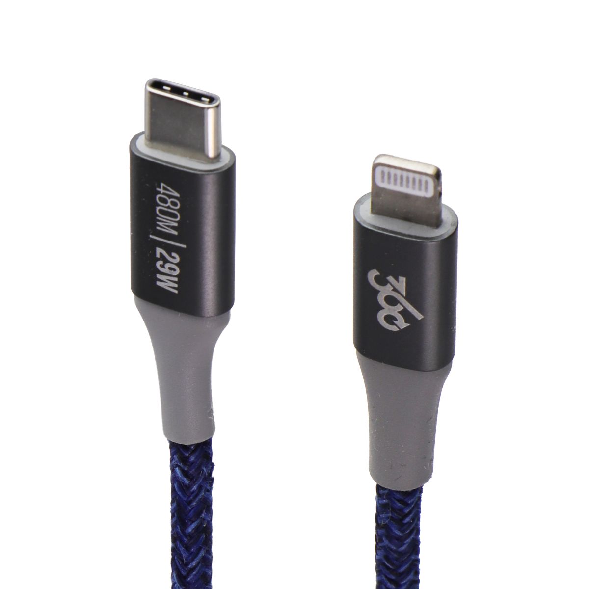 360 (4ft) HabitatCharge USB-C to 8-Pin Lightning Braided Cable - Navy Cell Phone - Cables & Adapters 360 Electrical - Simple Cell Bulk Wholesale Pricing - USA Seller