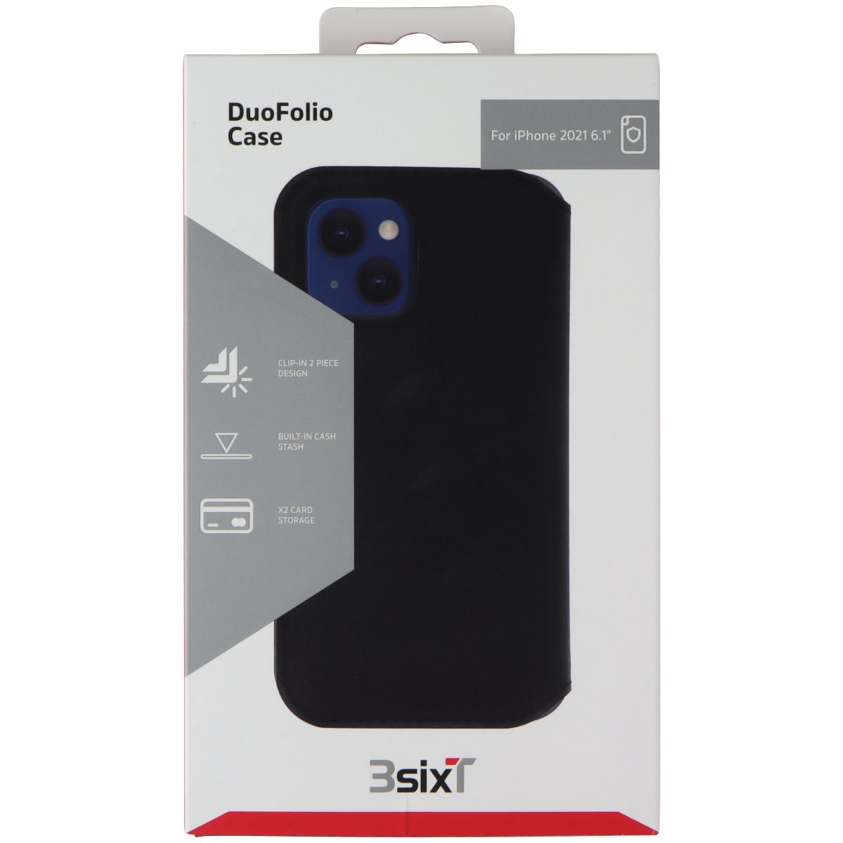 3SIXT DuoFolio Wallet Case for Apple iPhone 13 - Black Cell Phone - Cases, Covers & Skins 3SIXT - Simple Cell Bulk Wholesale Pricing - USA Seller