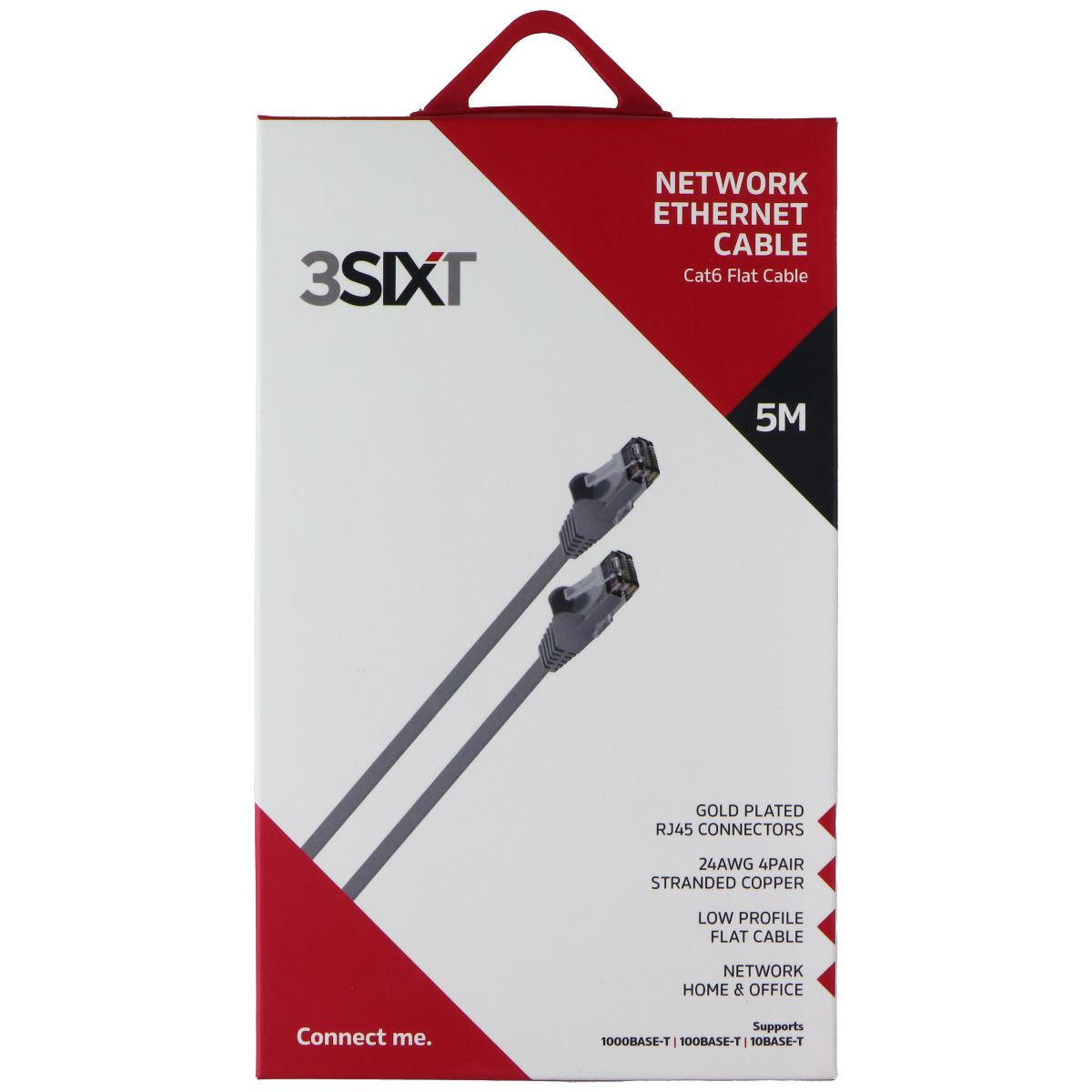 3SIXT (5M) Network Ethernet Cable Cat6 Flat Cable - Gray Computer/Network - Ethernet Cables (RJ-45, 8P8C) 3SIXT - Simple Cell Bulk Wholesale Pricing - USA Seller