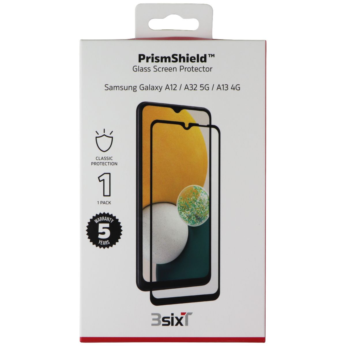 3SIXT PrismShield Glass Screen Protector for Galaxy A12 / A32 - Clear/Black Trim Cell Phone - Screen Protectors 3SIXT - Simple Cell Bulk Wholesale Pricing - USA Seller