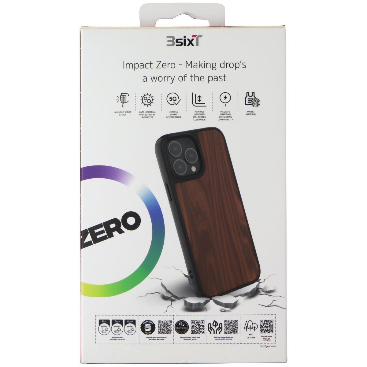 3SIXT Impact Zero Walnut Case for iPhone 13 Pro Max - Black/Walnut Wood Cell Phone - Cases, Covers & Skins 3SIXT - Simple Cell Bulk Wholesale Pricing - USA Seller