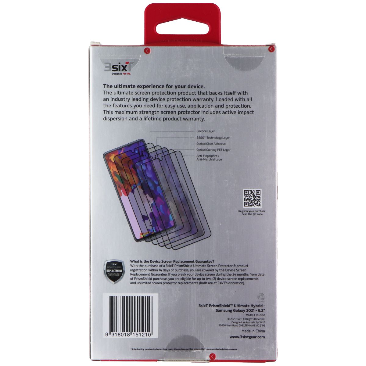 3SIXT PrismShield Hybrid Screen Protector (Ultimate) for Samsung Galaxy S21 Cell Phone - Screen Protectors 3SIXT - Simple Cell Bulk Wholesale Pricing - USA Seller