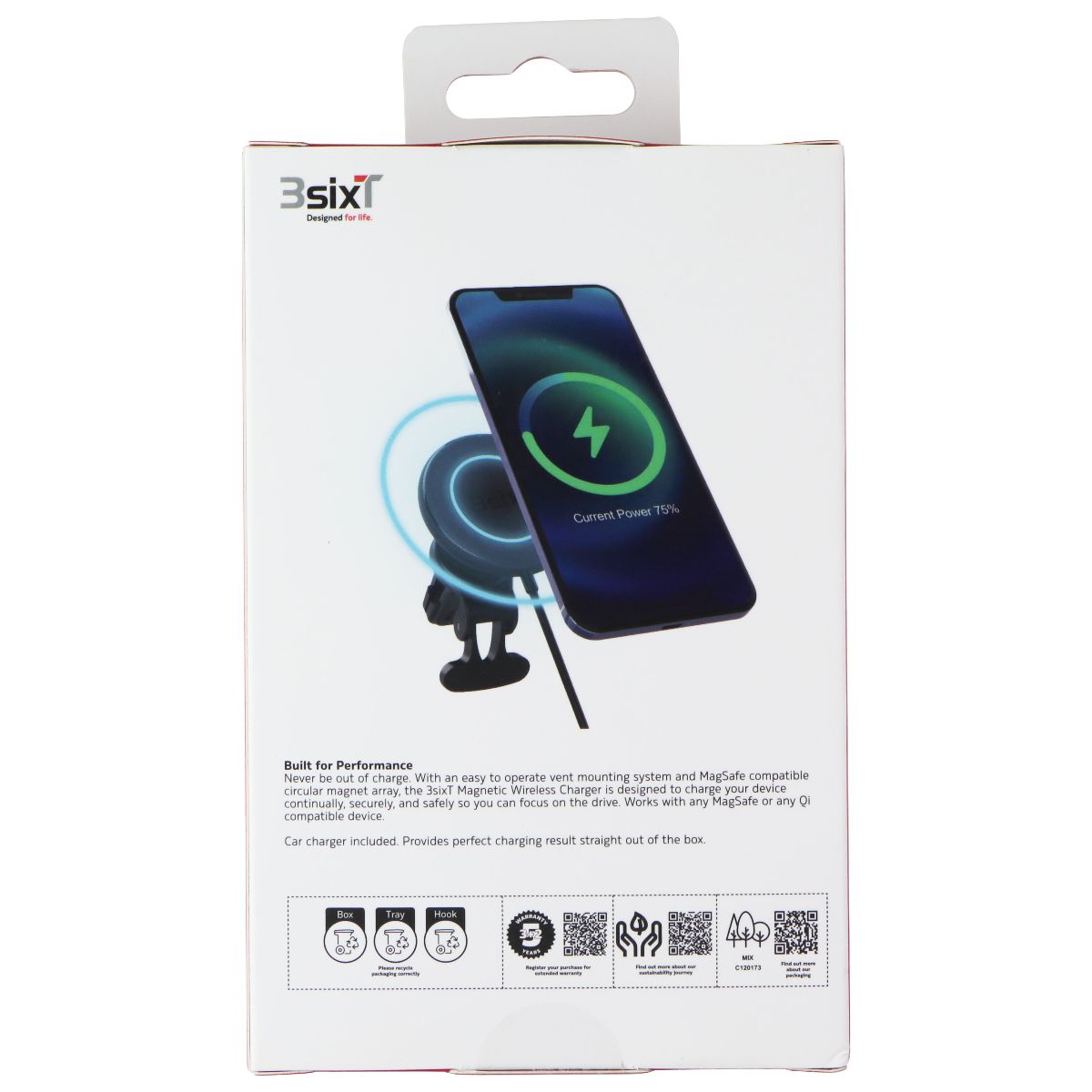 3SIXT Magnetic Wireless Car Vent Mount 15W Charger - Black Cell Phone - Chargers & Cradles 3SIXT - Simple Cell Bulk Wholesale Pricing - USA Seller
