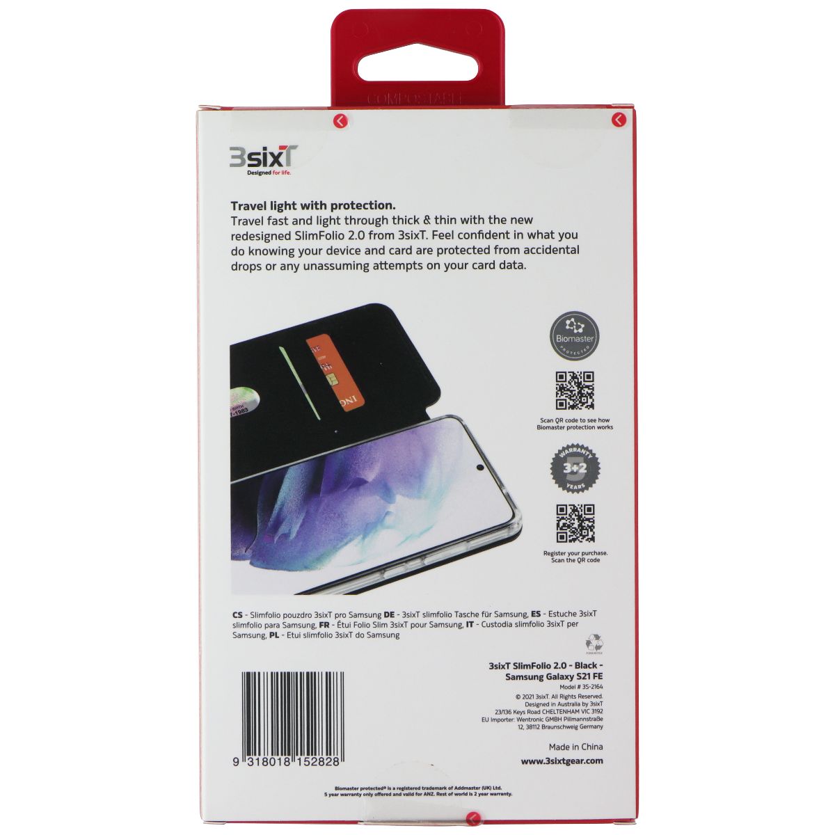 3SIXT SlimFolio Case for Samsung Galaxy S21 FE - Black/Clear Cell Phone - Cases, Covers & Skins 3SIXT - Simple Cell Bulk Wholesale Pricing - USA Seller