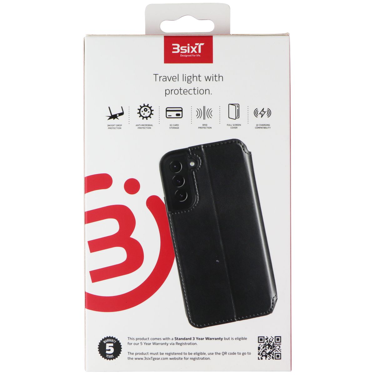 3SIXT SlimFolio Series Case for Samsung Galaxy S22 - Black Cell Phone - Cases, Covers & Skins 3SIXT - Simple Cell Bulk Wholesale Pricing - USA Seller