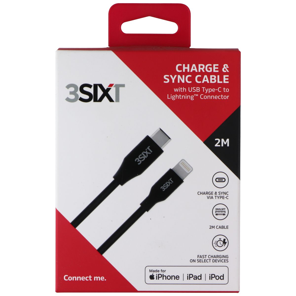 3sixT (2M/6 Foot) USB-C to Lightning 8-Pin Charge/Sync MFi Cable - Black Cell Phone - Cables & Adapters 3SIXT - Simple Cell Bulk Wholesale Pricing - USA Seller