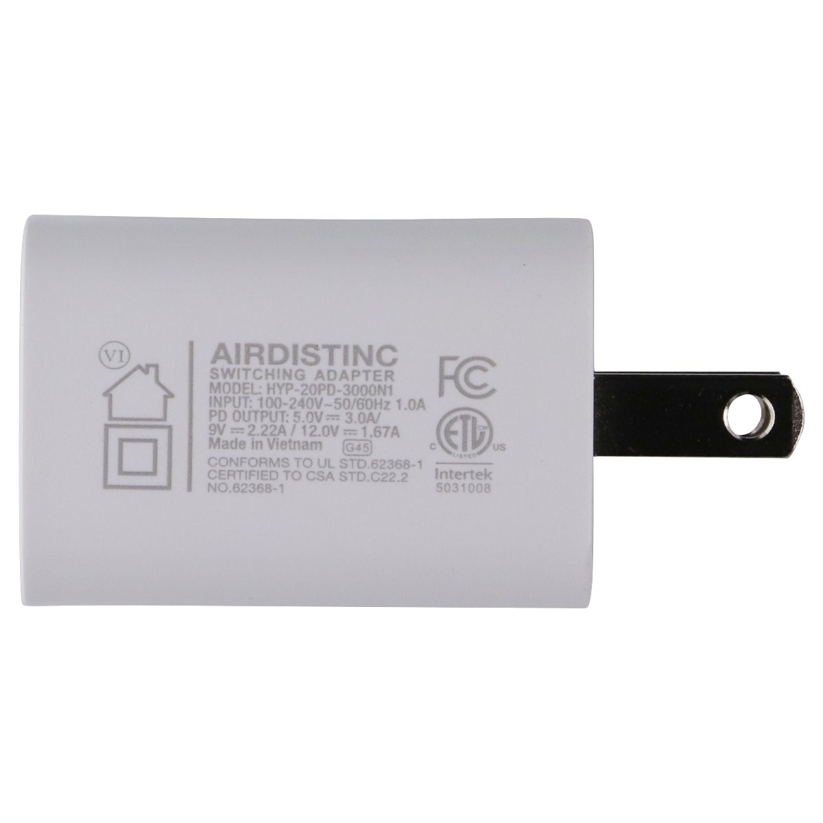 AIRDISTINC (5V/3A) 20W PD USB-C Wall Charger Power Adapter White HYP-20PD-3000N1