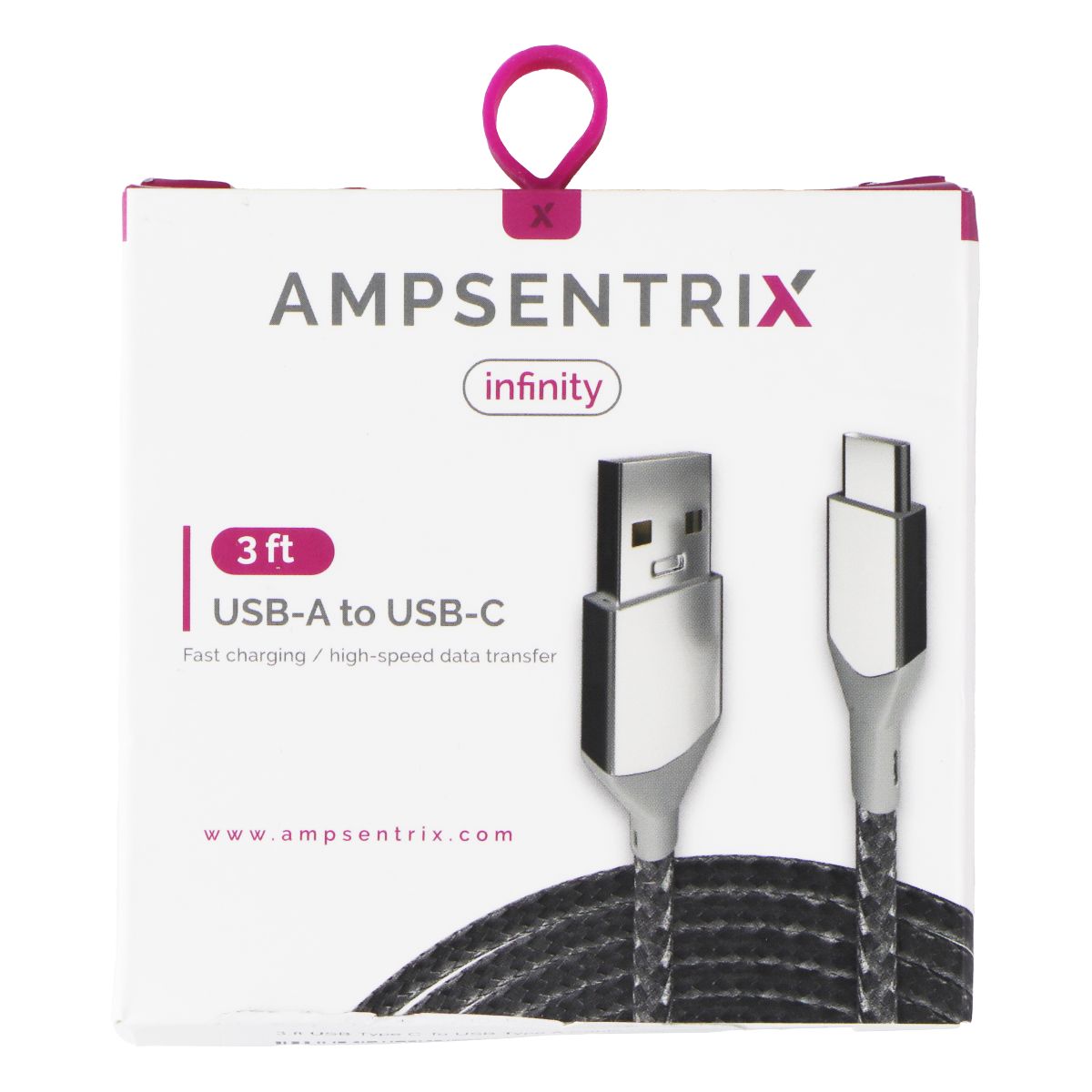 AmpSentrix Infinity (3-FT) USB-A to USB-C Charge/Sync Cable - Silver Cell Phone - Cables & Adapters AmpSentrix    - Simple Cell Bulk Wholesale Pricing - USA Seller