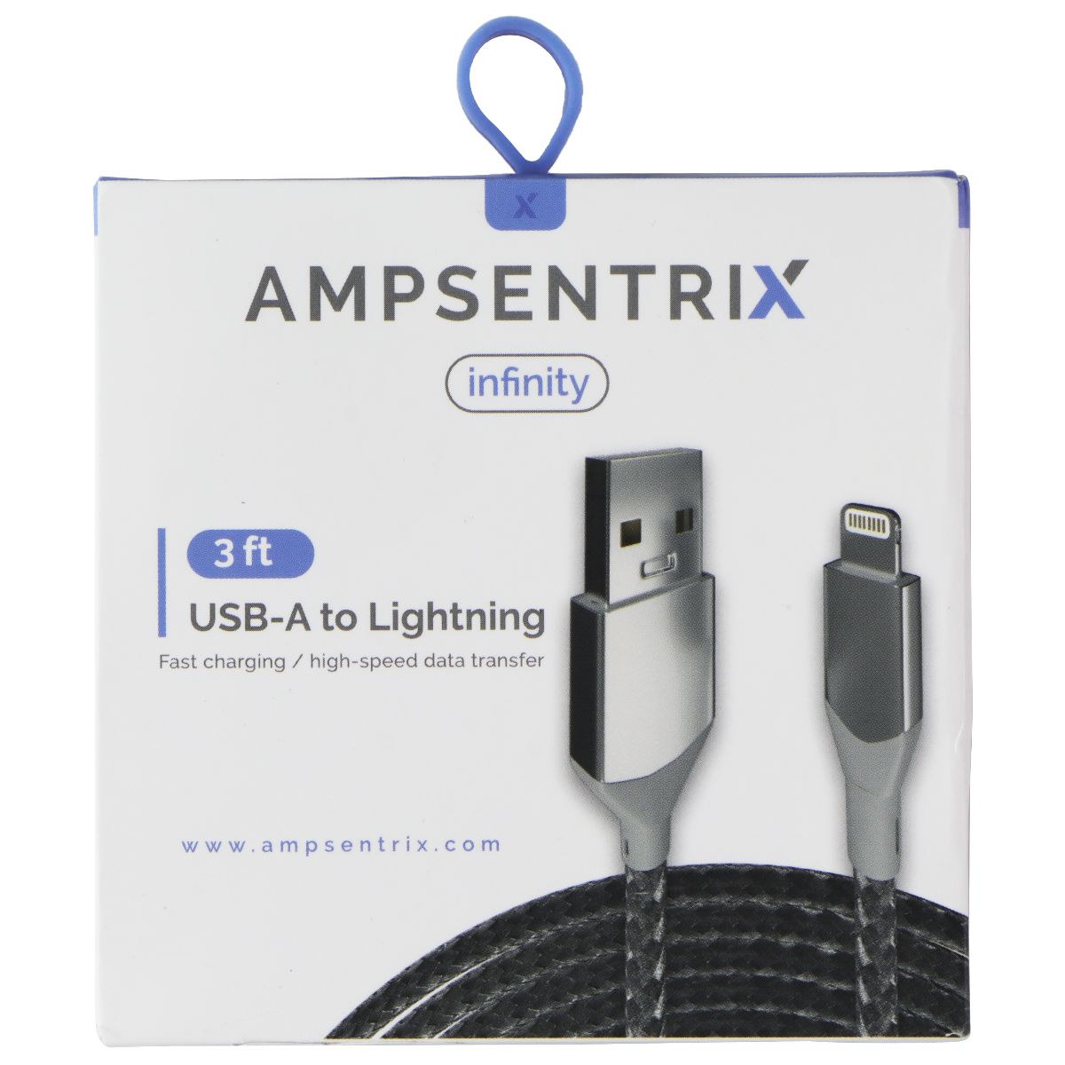 AmpSentrix Infinity (3-FT) USB-A to Lightning 8-pin Charge Cable - Silver Cell Phone - Cables & Adapters AmpSentrix    - Simple Cell Bulk Wholesale Pricing - USA Seller