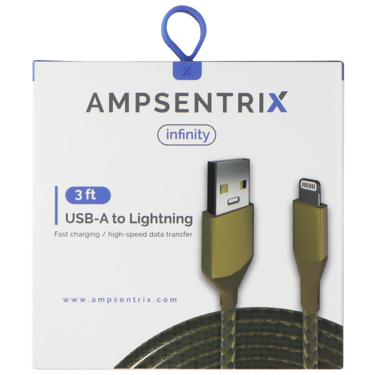 AmpSentrix Infinity (3-FT) USB-A to Lightning 8-pin Charge Cable - Gold Cell Phone - Cables & Adapters AmpSentrix    - Simple Cell Bulk Wholesale Pricing - USA Seller