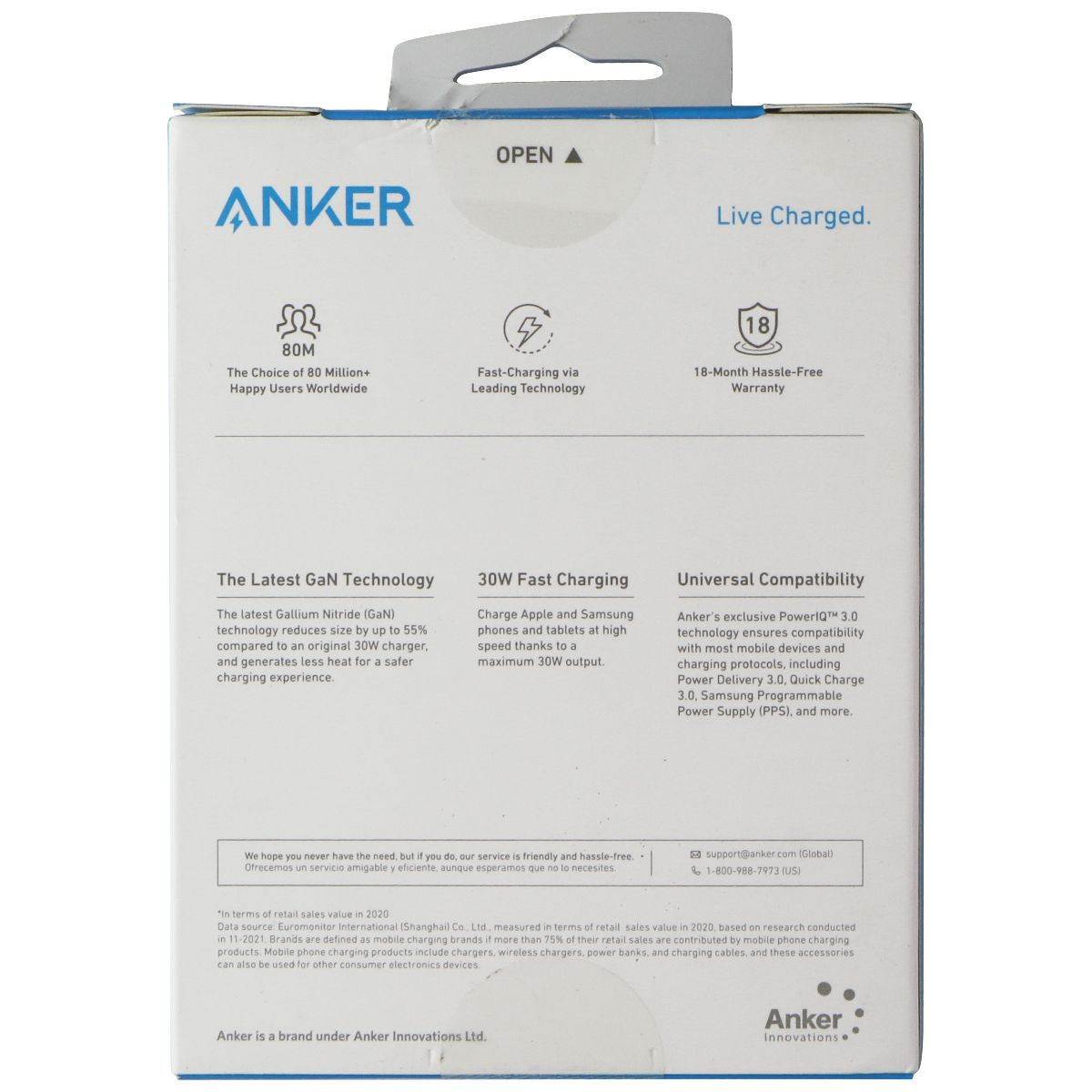 Anker 313 Charger (30W) USB-C Series 3 Wall Adapter - White Cell Phone - Chargers & Cradles Anker    - Simple Cell Bulk Wholesale Pricing - USA Seller