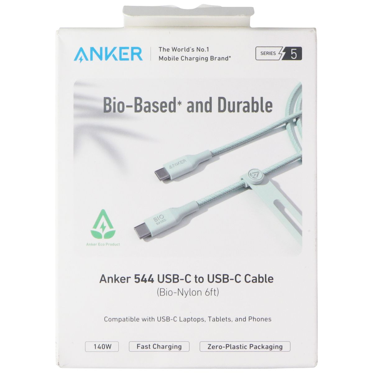Anker 544 USB-C to USB-C Bio-Nylon Green 6ft Cable Cell Phone - Cables & Adapters Anker    - Simple Cell Bulk Wholesale Pricing - USA Seller