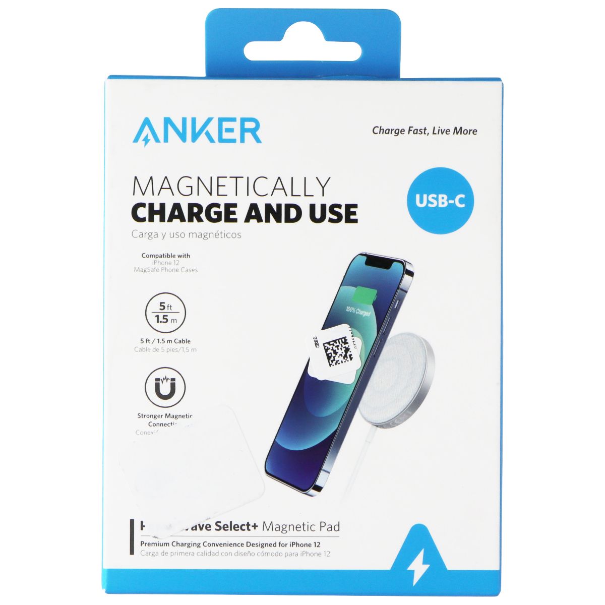 Anker (USB-C) PowerWave Select+ Magnetic Wireless Charging Pad - White Cell Phone - Chargers & Cradles Anker    - Simple Cell Bulk Wholesale Pricing - USA Seller