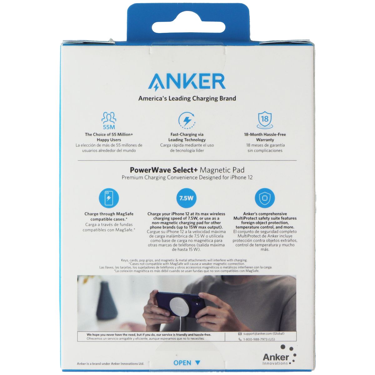 Anker (USB-C) PowerWave Select+ Magnetic Wireless Charging Pad - White Cell Phone - Chargers & Cradles Anker    - Simple Cell Bulk Wholesale Pricing - USA Seller