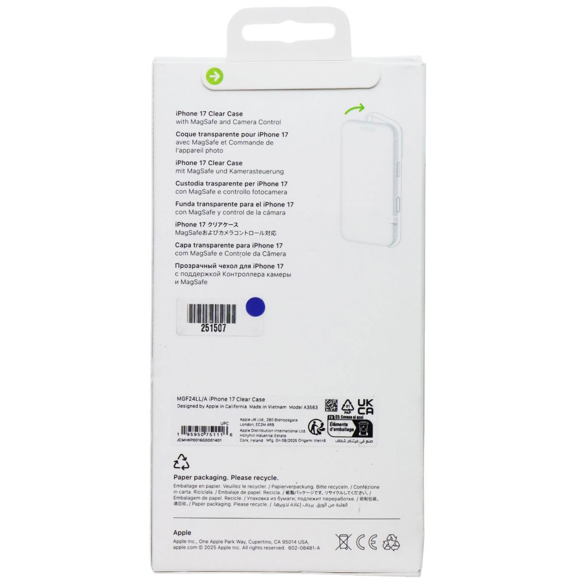 Apple Official Clear Case for MagSafe with Camera Control for iPhone 17 - Clear Cell Phone - Cases, Covers & Skins Apple - Simple Cell Bulk Wholesale Pricing - USA Seller