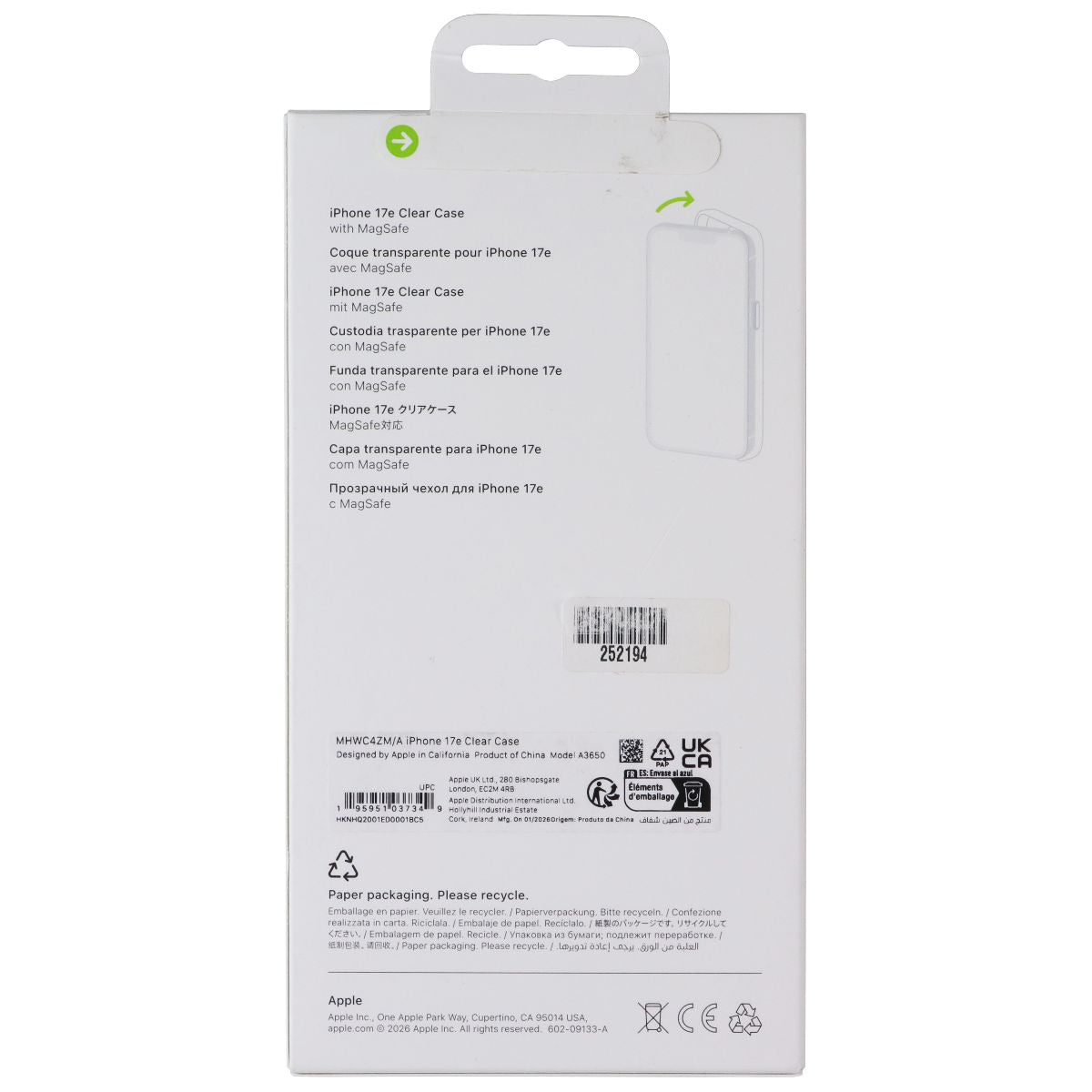 Apple Official Clear Case for MagSafe for iPhone 17e - Transparent