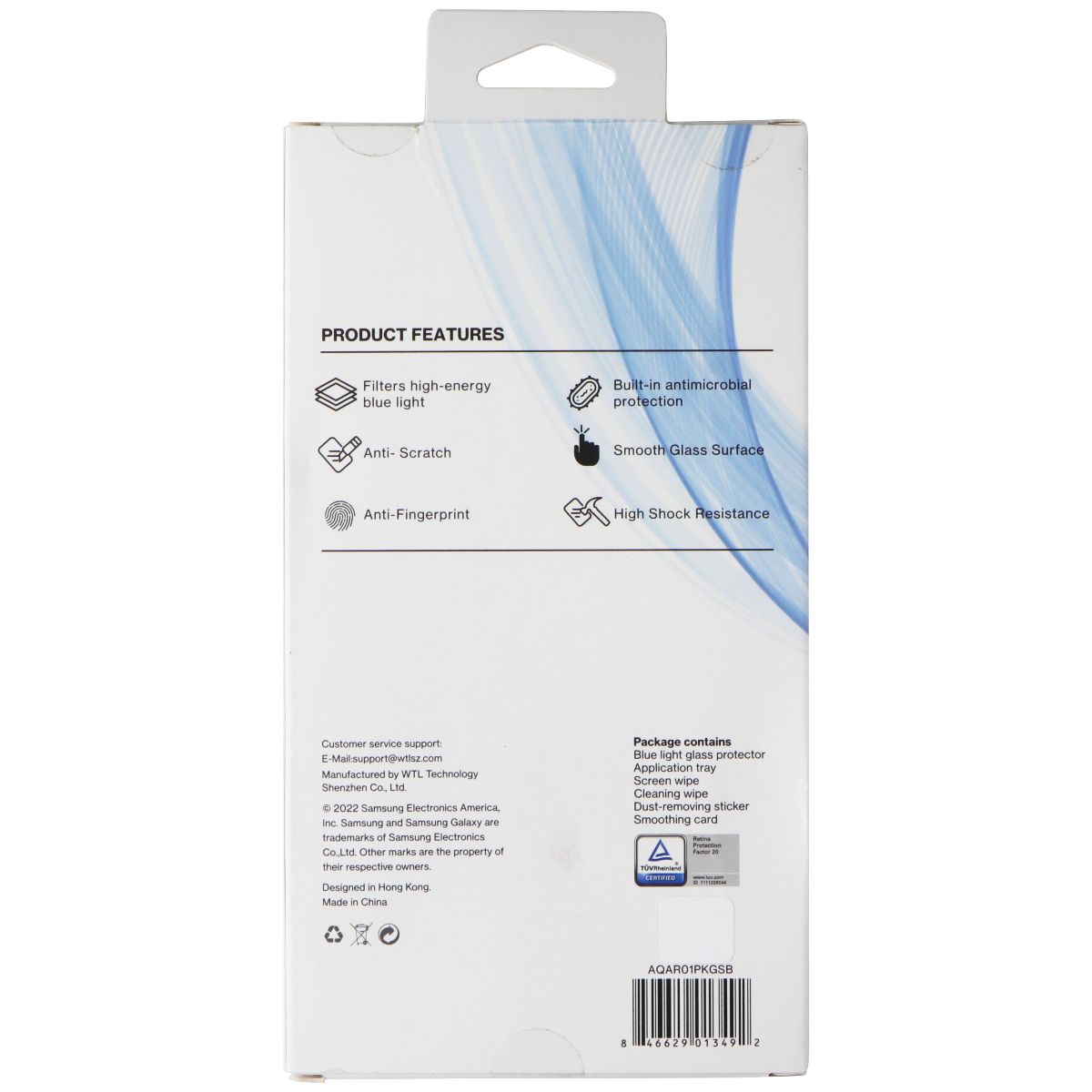 AQA Blue Light Glass Screen Protector for Samsung Galaxy S22 - Clear Cell Phone - Screen Protectors AQA - Simple Cell Bulk Wholesale Pricing - USA Seller