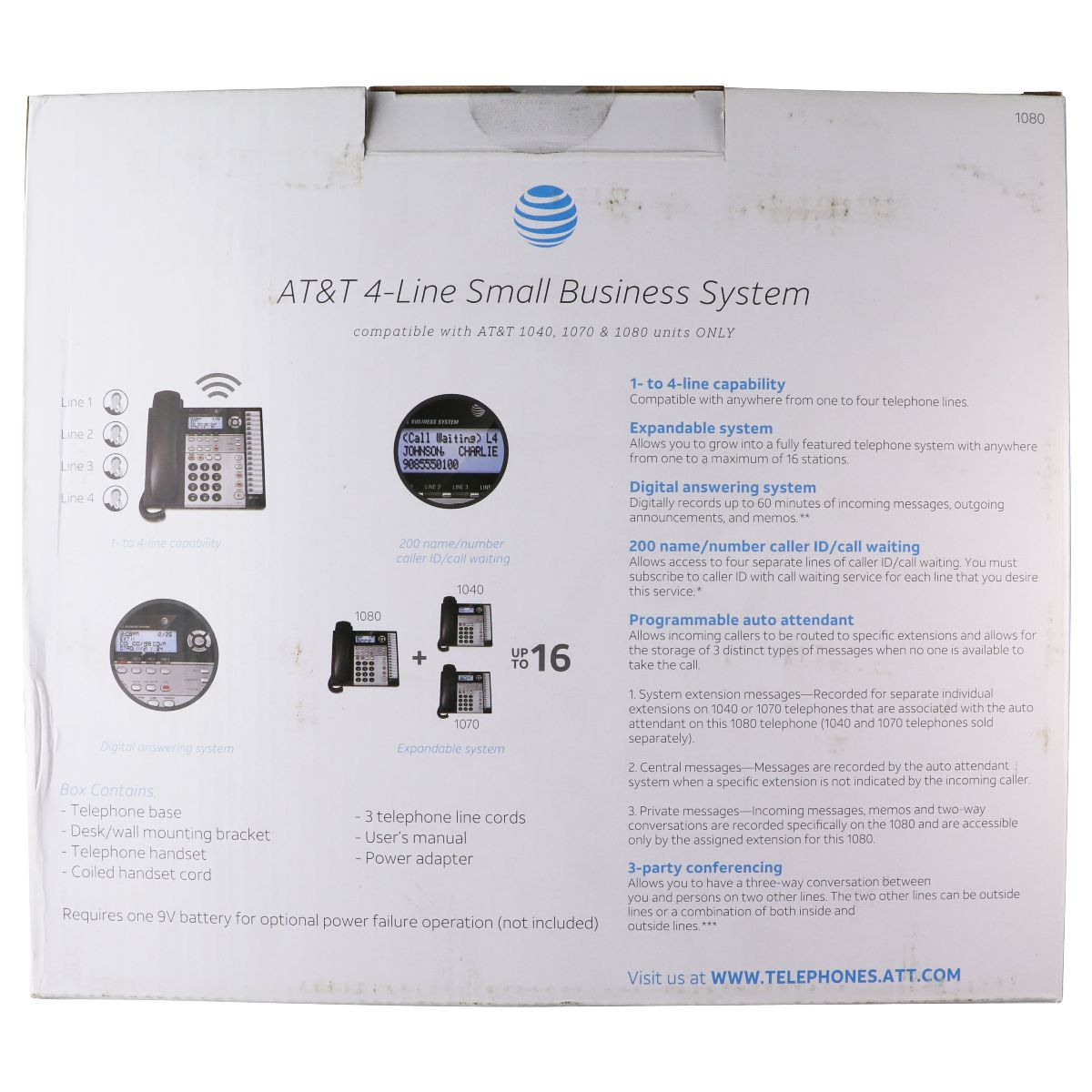 AT&T 1080 4-Line Small Business Expandable Corded Phone System - 1 Handset
