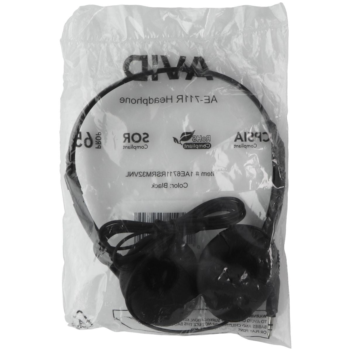 AVID (AE-711R) Wired 3.5mm On-Ear Headphones - Black Portable Audio - Headphones AVID - Simple Cell Bulk Wholesale Pricing - USA Seller