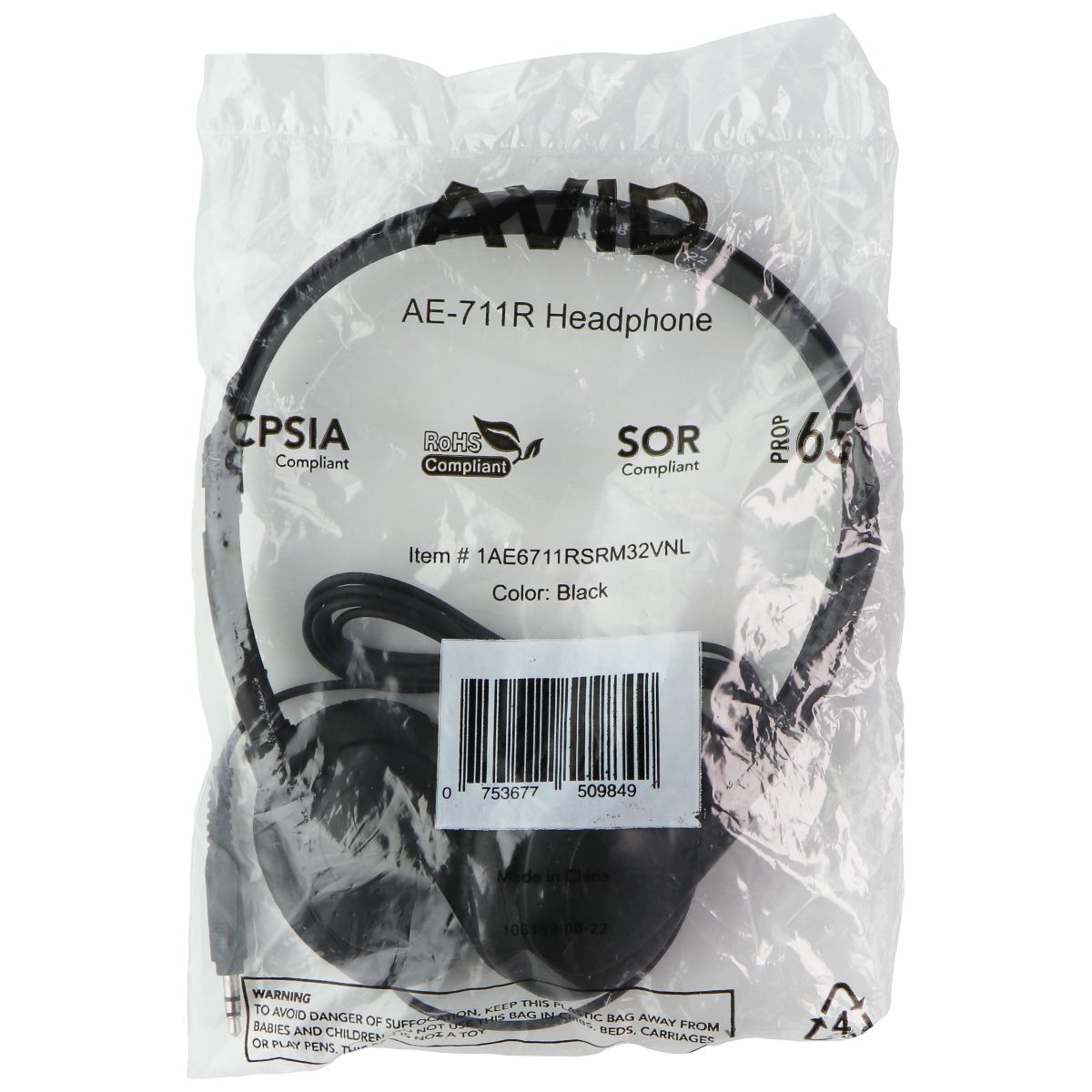 AVID (AE-711R) Wired 3.5mm On-Ear Headphones - Black Portable Audio - Headphones AVID - Simple Cell Bulk Wholesale Pricing - USA Seller