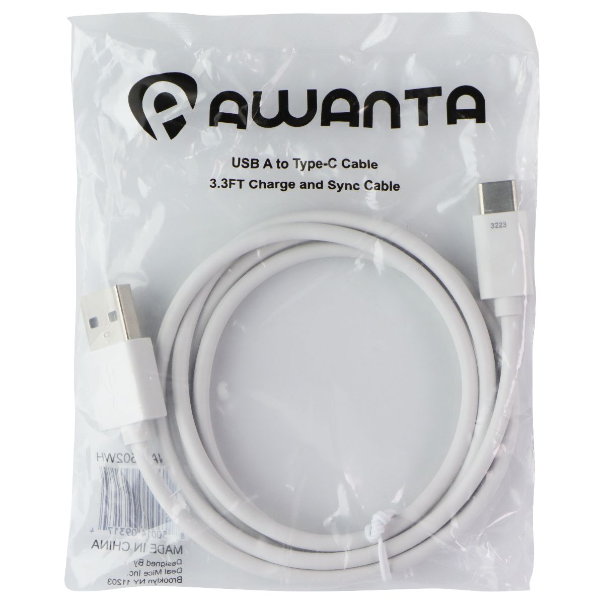Awanta USB-C (Type C) to USB Charge & Sync Cables - White Cell Phone - Cables & Adapters Awanta - Simple Cell Bulk Wholesale Pricing - USA Seller