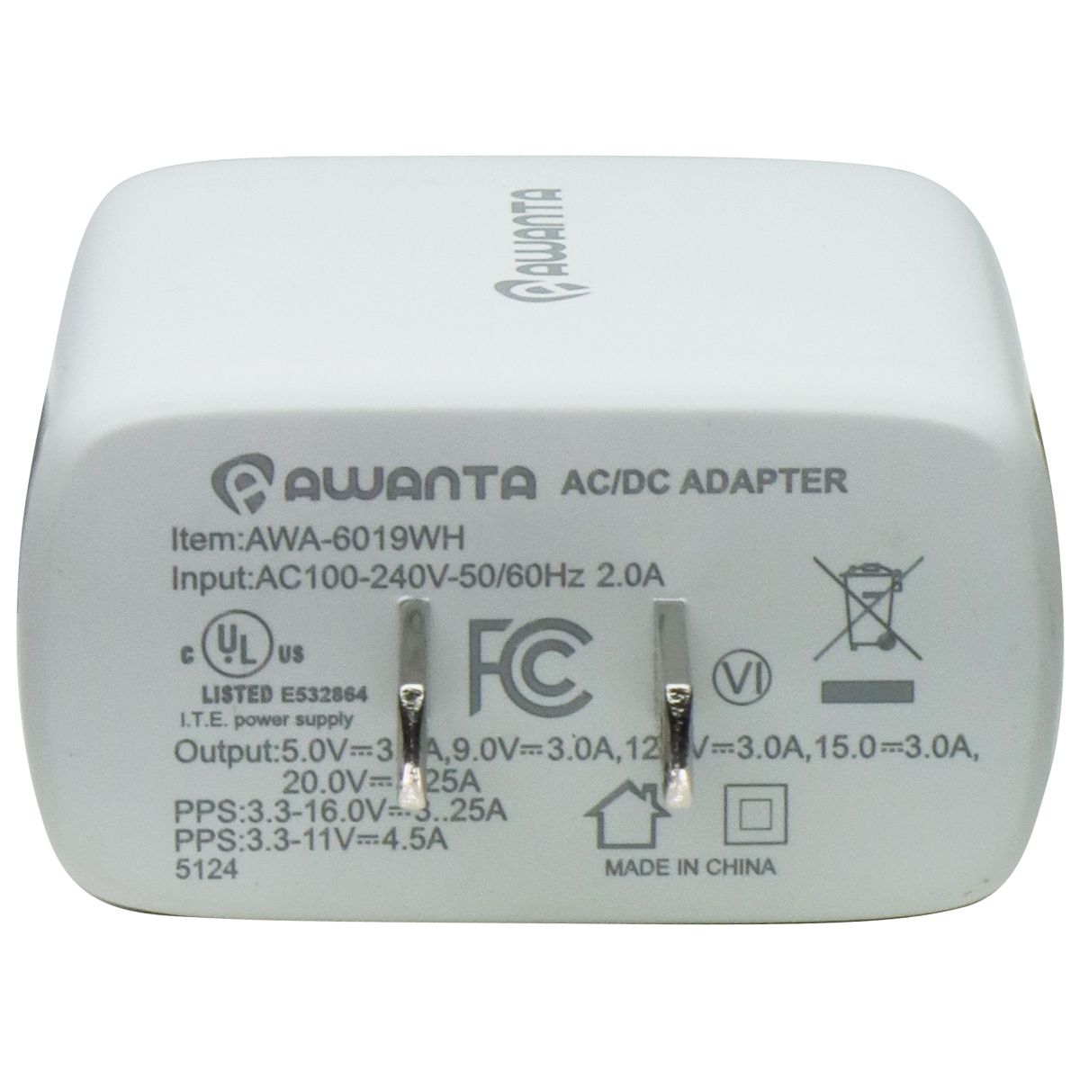 Awanta 65W AC/DC Adapter (5V/3A) Single USB-C - White (AWA-6019WH) Cell Phone - Cables & Adapters Awanta - Simple Cell Bulk Wholesale Pricing - USA Seller