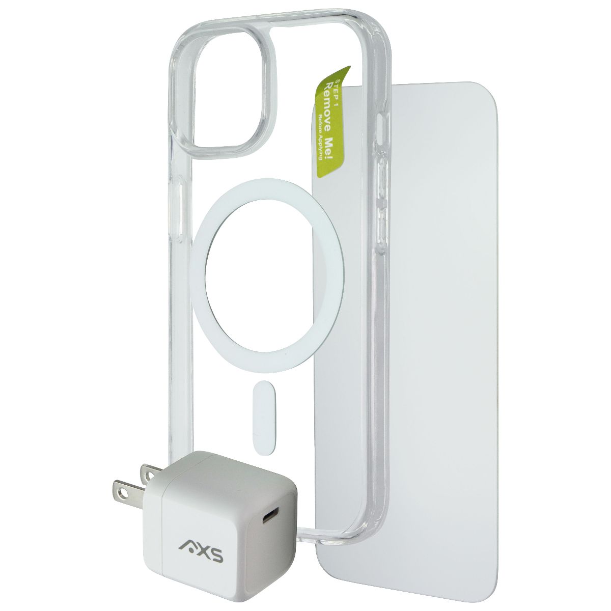 AXS Starter Kit - Case/Screen/Charger for MagSafe for Apple iPhone 15 - Clear Cell Phone - Accessory Bundles Axessorize - Simple Cell Bulk Wholesale Pricing - USA Seller