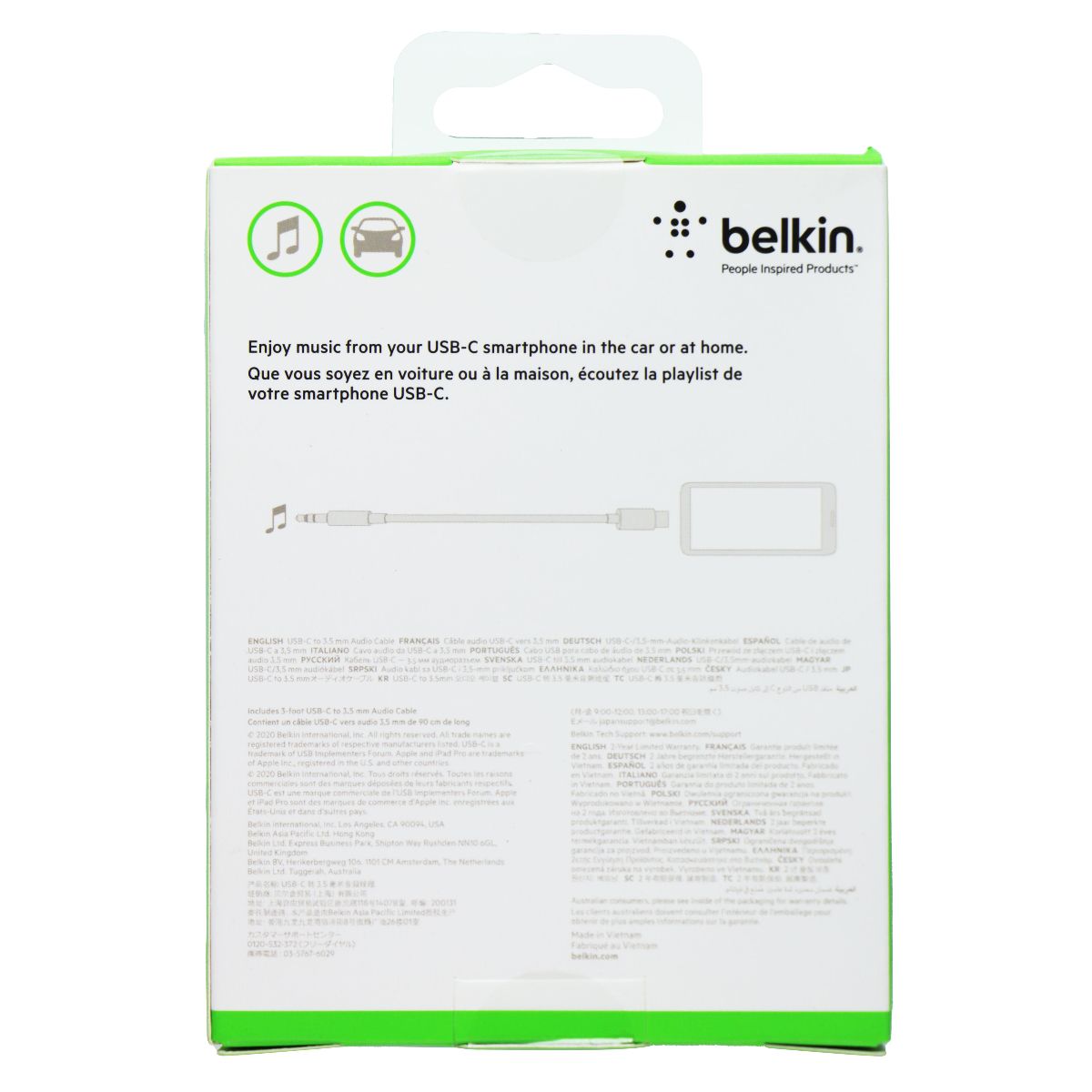 Belkin Rockstar 3FT USB-C to (3.5mm) Aux Cable - Black Portable Audio - Cables & Adapters Belkin - Simple Cell Bulk Wholesale Pricing - USA Seller