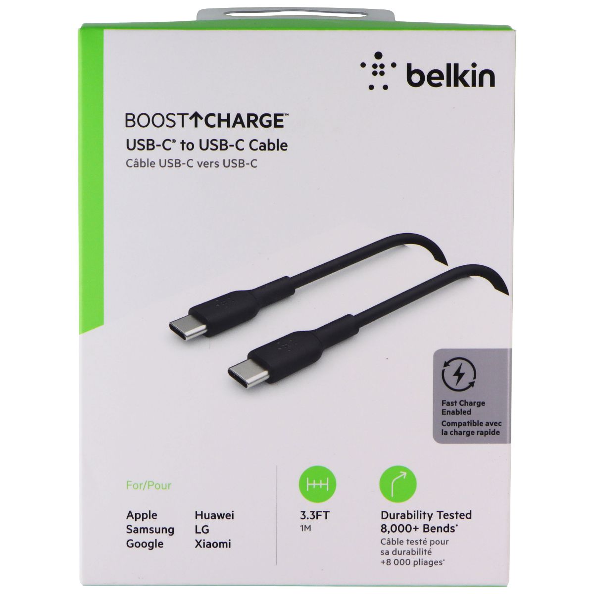 Belkin USB-C to USB-C Fast Charge Cable 3.3ft for Multiple Devices - Black Cell Phone - Cables & Adapters Belkin - Simple Cell Bulk Wholesale Pricing - USA Seller