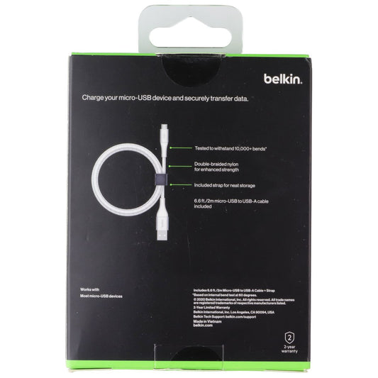 Belkin (2m/6.6ft) BoostCharge Braided Micro-USB to USB-A Cable + Strap - White Cell Phone - Cables & Adapters Belkin - Simple Cell Bulk Wholesale Pricing - USA Seller