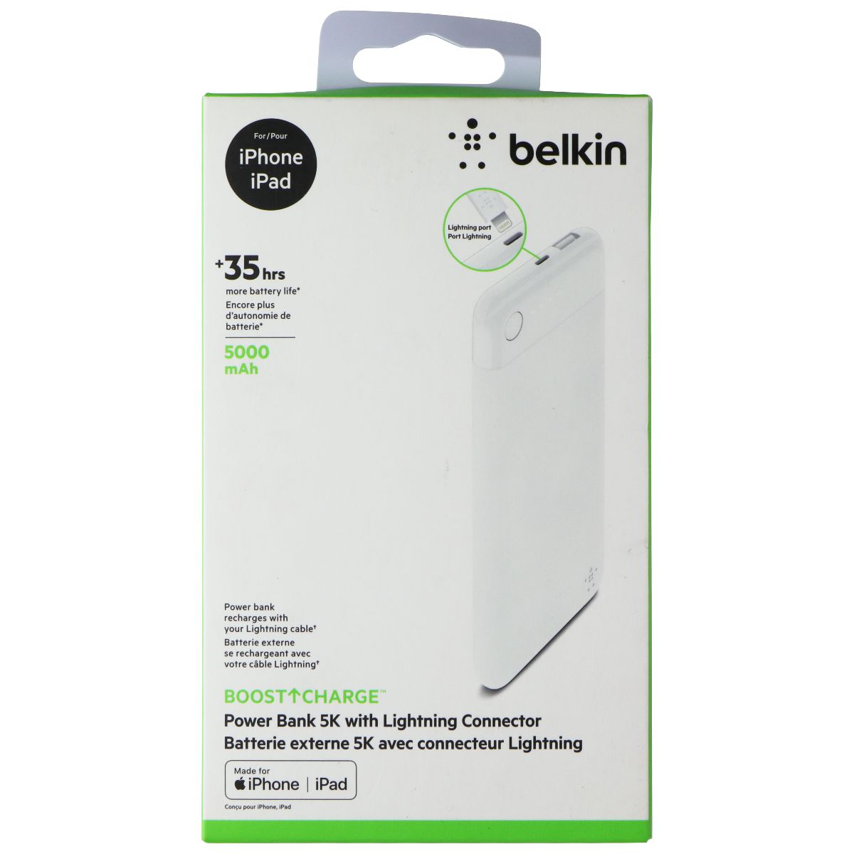 Belkin Boost Charge 5,000mAh Portable Power Bank - White Cell Phone - Chargers & Cradles Belkin    - Simple Cell Bulk Wholesale Pricing - USA Seller