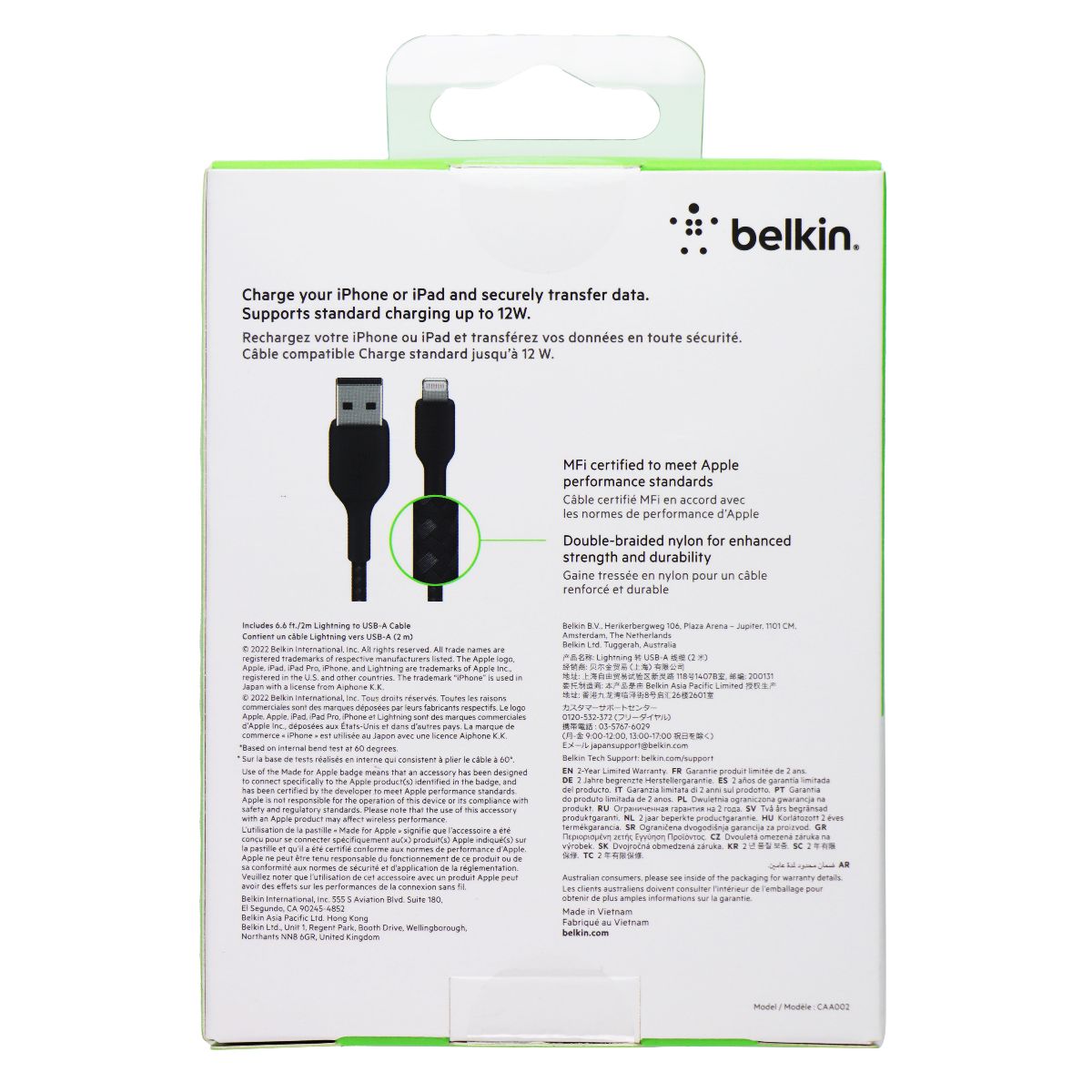 Belkin BoostCharge Lightning 8-Pin to USB-A 6.6FT Braided Cable - Black Cell Phone - Cables & Adapters Belkin - Simple Cell Bulk Wholesale Pricing - USA Seller