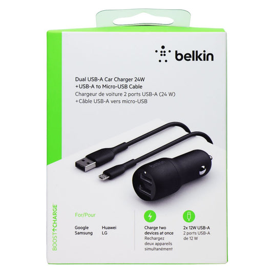 Belkin 24W Dual USB-A Car Charger w/ USB-A to Micro-USB Cable - Black