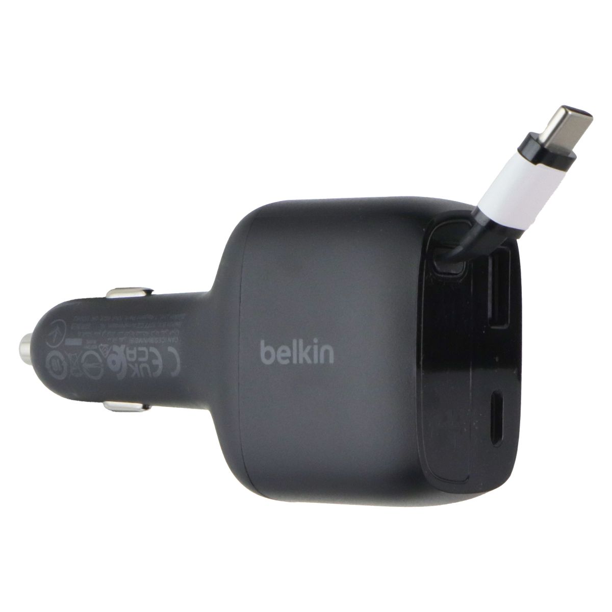 Belkin (75W) BoostCharge Dual Port Car Charger w/Retractable USB-C Cable - Black Cell Phone - Chargers & Cradles Belkin - Simple Cell Bulk Wholesale Pricing - USA Seller