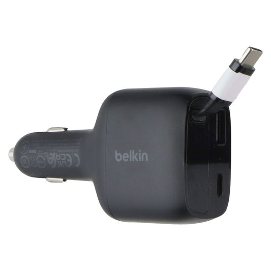 Belkin (75W) BoostCharge Dual Port Car Charger w/Retractable USB-C Cable - Black Cell Phone - Chargers & Cradles Belkin - Simple Cell Bulk Wholesale Pricing - USA Seller