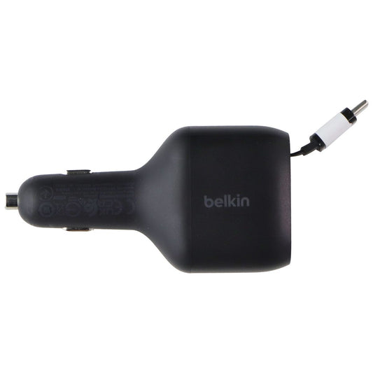 Belkin (75W) BoostCharge Dual Port Car Charger w/Retractable USB-C Cable - Black Cell Phone - Chargers & Cradles Belkin - Simple Cell Bulk Wholesale Pricing - USA Seller