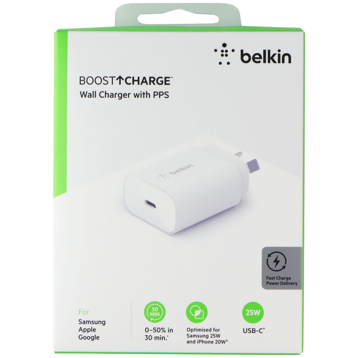 Belkin Boost Charge PPS 25W USB-C Wall Charger - White (Australian Plug) Multipurpose Batteries & Power - Multipurpose AC to DC Adapters Belkin - Simple Cell Bulk Wholesale Pricing - USA Seller