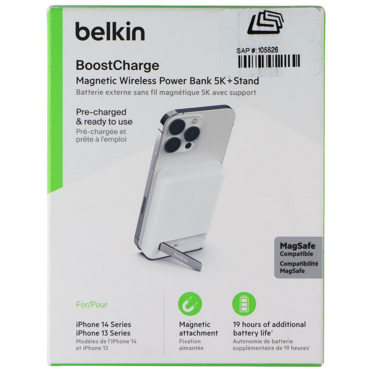 Belkin BoostCharge Wireless Magnetic Power Bank + Stand - White (BPD004BTWT) Cell Phone - Chargers & Cradles Belkin - Simple Cell Bulk Wholesale Pricing - USA Seller