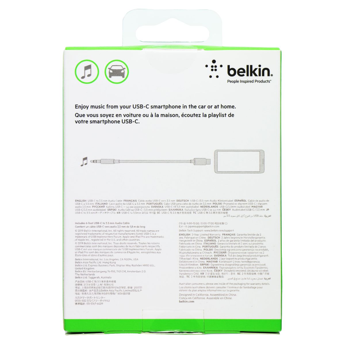 Belkin Rockstar 6FT USB-C to (3.5mm) Aux Cable - Black Portable Audio - Cables & Adapters Belkin - Simple Cell Bulk Wholesale Pricing - USA Seller