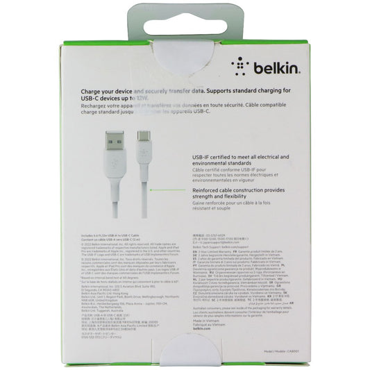 Belkin BoostCharge 6.6 Foot USB-A to USB-C Cable - White Cell Phone - Cables & Adapters Belkin - Simple Cell Bulk Wholesale Pricing - USA Seller