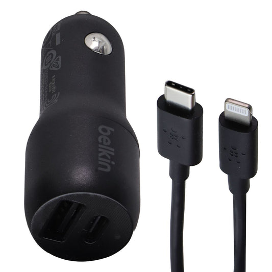 Belkin 32-Watt USB-A and USB-C Car Adapter + MFi Cable for iPhone - Black Cell Phone - Chargers & Cradles Belkin - Simple Cell Bulk Wholesale Pricing - USA Seller