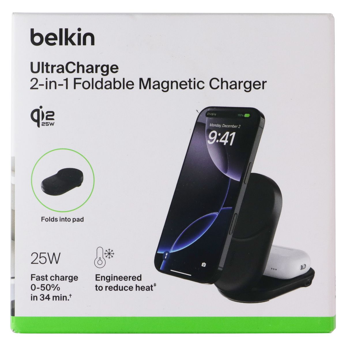 Belkin (25W / Qi2 MagSafe) UltraCharge 2-in-1 Foldable Magnetic Charger - Black Cell Phone - Chargers & Cradles Belkin - Simple Cell Bulk Wholesale Pricing - USA Seller